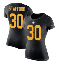 Women's Nike Pittsburgh Steelers #30 Daimion Stafford Black Rush Pride Name & Number T-Shirt