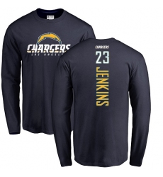 NFL Nike Los Angeles Chargers #23 Rayshawn Jenkins Navy Blue Backer Long Sleeve T-Sh