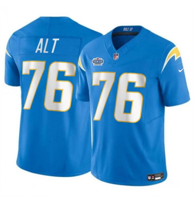 Men's Los Angeles Chargers #76 Joe Alt Light Blue 2024 With Dradt Vapor Limited Stitched Football Jersey