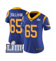 Women's Nike Los Angeles Rams #65 John Sullivan Royal Blue Alternate Vapor Untouchable Limited Player Super Bowl LIII Bound NFL Jersey