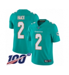 Men's Miami Dolphins #2 Matt Haack Aqua Green Team Color Vapor Untouchable Limited Player 100th Season Football Jersey