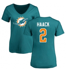NFL Women's Nike Miami Dolphins #2 Matt Haack Aqua Green Name & Number Logo T-Shirt
