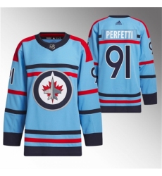 Men's Winnipeg Jets #91 Cole Perfetti Light Blue Anniversary Primegreen Stitched Jersey