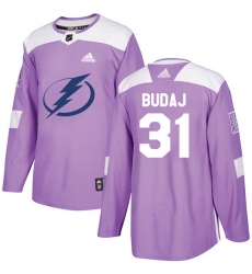 Men's Adidas Tampa Bay Lightning #31 Peter Budaj Authentic Purple Fights Cancer Practice NHL Jersey