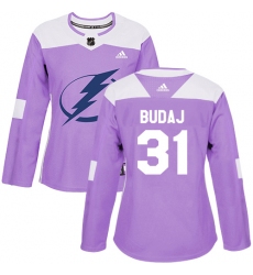 Women's Adidas Tampa Bay Lightning #31 Peter Budaj Authentic Purple Fights Cancer Practice NHL Jersey