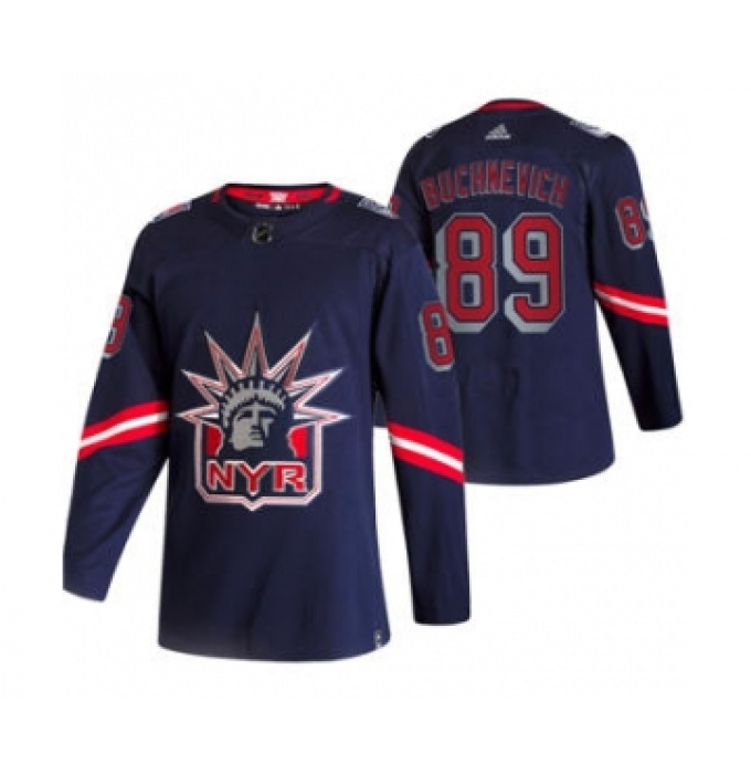 Men's New York Rangers #89 Pavel Buchnevich Navy 2020-21 Reverse Retro Alternate Hockey Jersey