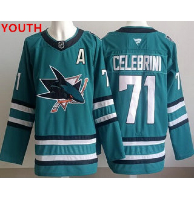 Youth san jose sharks #71 macklin celebrini teal authentic jersey