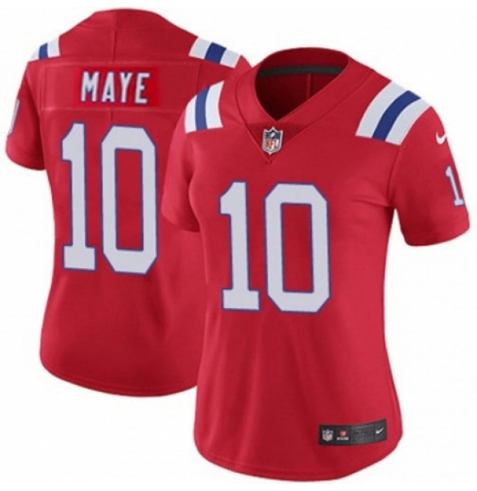 Women New England Patriots #10 Drake Maye Red 2024 Draft F U S E Vapor Limited Stitched Football Jersey