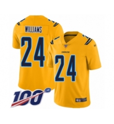 Men's Los Angeles Chargers #24 Trevor Williams Limited Gold Inverted Legend 100th Season Football Jersey