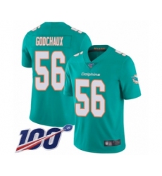 Men's Miami Dolphins #56 Davon Godchaux Aqua Green Team Color Vapor Untouchable Limited Player 100th Season Football Jersey