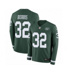 Men's Nike New York Jets #32 Juston Burris Limited Green Therma Long Sleeve NFL Jersey