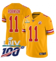 Youth Kansas City Chiefs #11 Demarcus Robinson Gold Super Bowl LIV 2020 Stitched Limited Inverted Legend 100th Season Jersey
