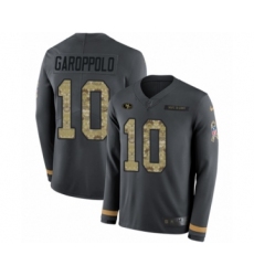 Men's Nike San Francisco 49ers #10 Jimmy Garoppolo Limited Black Salute to Service Therma Long Sleeve NFL Jersey