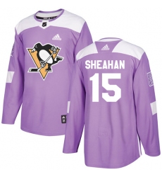 Youth Adidas Pittsburgh Penguins #15 Riley Sheahan Authentic Purple Fights Cancer Practice NHL Jersey