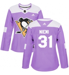 Women's Adidas Pittsburgh Penguins #31 Antti Niemi Authentic Purple Fights Cancer Practice NHL Jersey