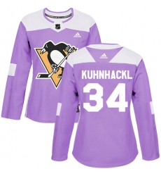 Women's Adidas Pittsburgh Penguins #34 Tom Kuhnhackl Authentic Purple Fights Cancer Practice NHL Jersey