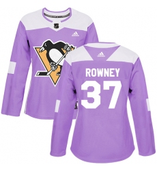 Women's Adidas Pittsburgh Penguins #37 Carter Rowney Authentic Purple Fights Cancer Practice NHL Jersey