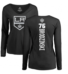 NHL Women's Adidas Los Angeles Kings #76 Jonny Brodzinski Black Backer Long Sleeve T-Shirt