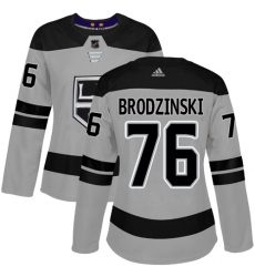 Women's Adidas Los Angeles Kings #76 Jonny Brodzinski Authentic Gray Alternate NHL Jersey