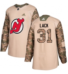 Men's Adidas New Jersey Devils #31 Eddie Lack Authentic Camo Veterans Day Practice NHL Jersey