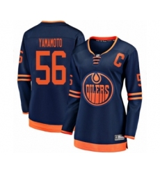 Women's Edmonton Oilers #56 Kailer Yamamoto Authentic Navy Blue Alternate Fanatics Branded Breakaway Hockey Jersey
