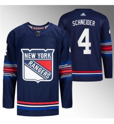 Men's New York Rangers #4 Braden Schneider Navy Stitched Jersey