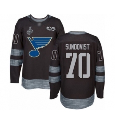 Men's St. Louis Blues #70 Oskar Sundqvist Authentic Black 1917-2017 100th Anniversary 2019 Stanley Cup Final Bound Hockey Jersey