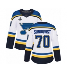 Women's St. Louis Blues #70 Oskar Sundqvist Authentic White Away 2019 Stanley Cup Champions Hockey Jersey