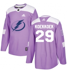 Men's Adidas Tampa Bay Lightning #29 Slater Koekkoek Authentic Purple Fights Cancer Practice NHL Jersey