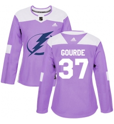 Women's Adidas Tampa Bay Lightning #37 Yanni Gourde Authentic Purple Fights Cancer Practice NHL Jersey