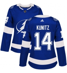 Women's Adidas Tampa Bay Lightning #14 Chris Kunitz Authentic Royal Blue Home NHL Jersey