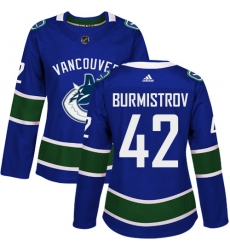 Women's Adidas Vancouver Canucks #42 Alex Burmistrov Authentic Blue Home NHL Jersey