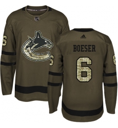 Youth Adidas Vancouver Canucks #6 Brock Boeser Premier Green Salute to Service NHL Jersey