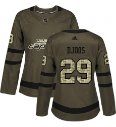 Women's Adidas Washington Capitals #29 Christian Djoos Authentic Green Salute to Service NHL Jersey