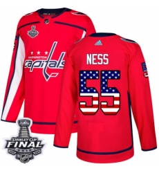 Youth Adidas Washington Capitals #55 Aaron Ness Authentic Red USA Flag Fashion 2018 Stanley Cup Final NHL Jersey
