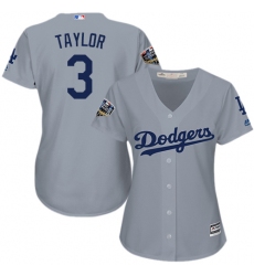 Women's Majestic Los Angeles Dodgers #3 Chris Taylor Authentic Grey Road Cool Base 2018 World Series MLB Jersey