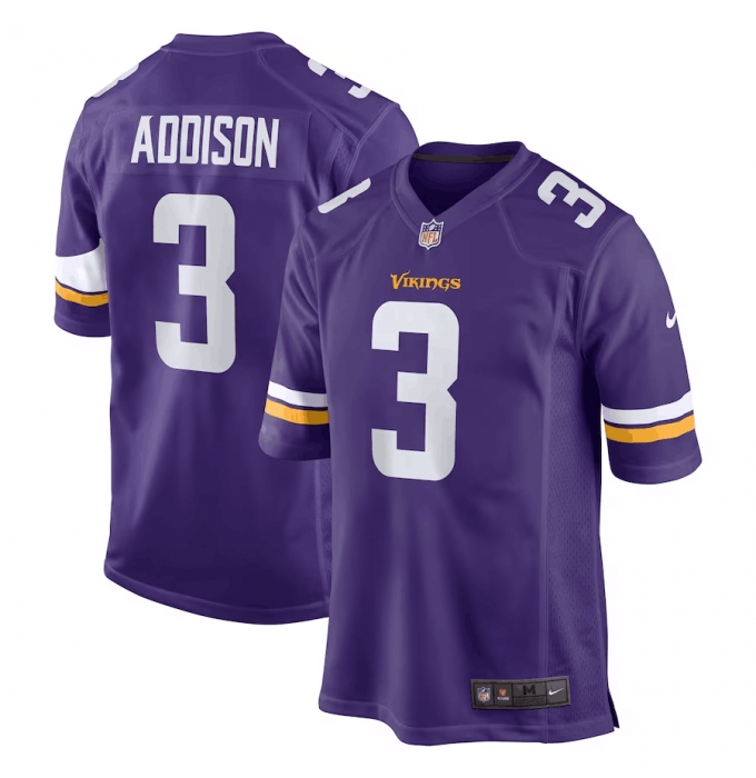 Men's Minnesota Vikings #3 Jordan Addison Nike Purple 2023 NFL Draft First Round Pick Limited Jersey