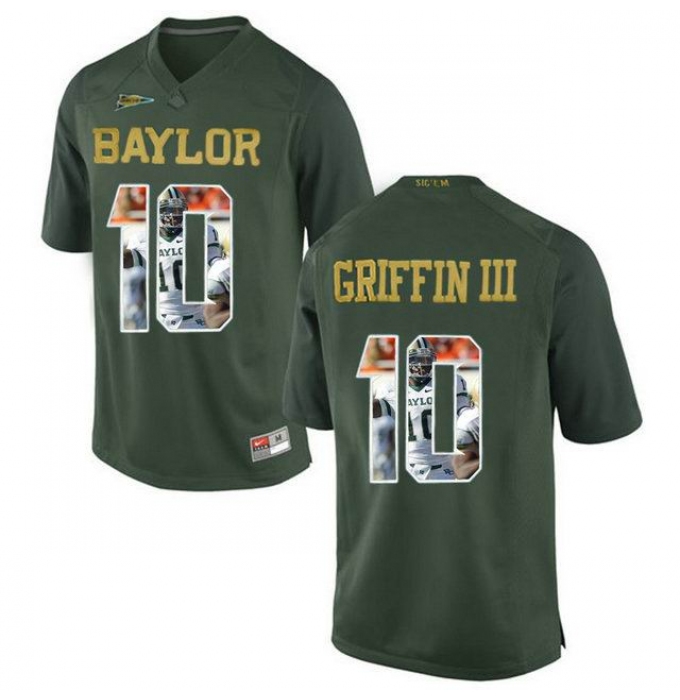 Baylor Bears #10 Robert Griffin III Green With Portrait Print College Football Jersey2