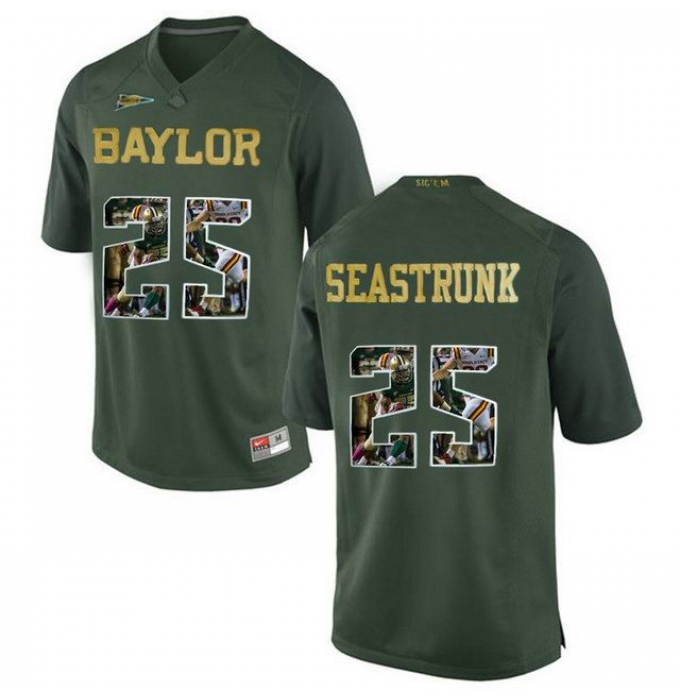 Baylor Bears #25 Lache Seastrunk Green With Portrait Print College Football Jersey