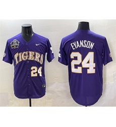 Men's LSU Tigers #24 Anthony Eyanson Purple 2025 World Series & SEC Patch Stitched Baseball Jersey