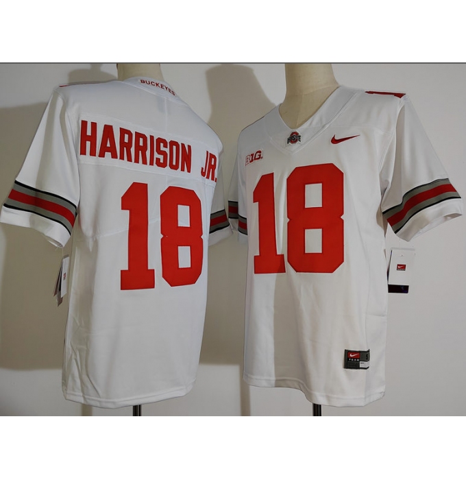 Ohio State Buckeyes #18 Harrison jr White Scarlet NCAA Football Jersey