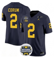 Men's Michigan Wolverines #2 Blake Corum 2024 F.U.S.E. Navy National Championship Stitched Jersey