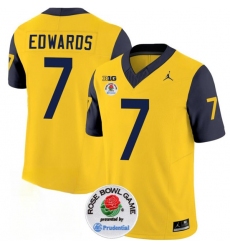 Men's Michigan Wolverines #7 Donovan Edwards 2023 F.U.S.E. Yellow Navy Rose Bowl Stitched Jersey