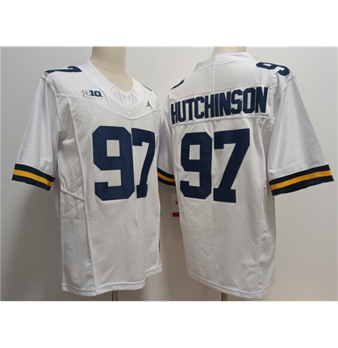 Men's Michigan Wolverines #97 Aidan Hutchinson White 2023 F.U.S.E. Stitched Jersey