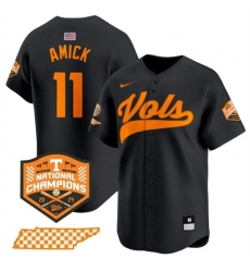 Men's Tennessee Volunteers #11 Billy Amick Black 2024 Champions Vapor Limited Stitched Jersey