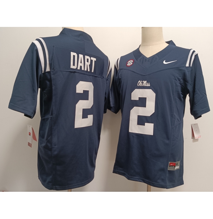 Men's Ole Miss Rebels #2 Jaxson Dart Navy Blue FUSE College Football Jersey