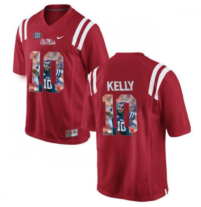 Ole Miss Rebels #10 Chad Kelly Red With Portrait Print College Football Jersey