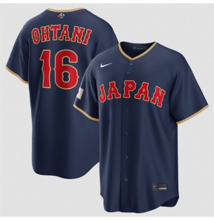 Men's Japan Baseball #16 Shohei Ohtani Navy 2026 World Baseball Classic Road Stadium Stitched Jersey