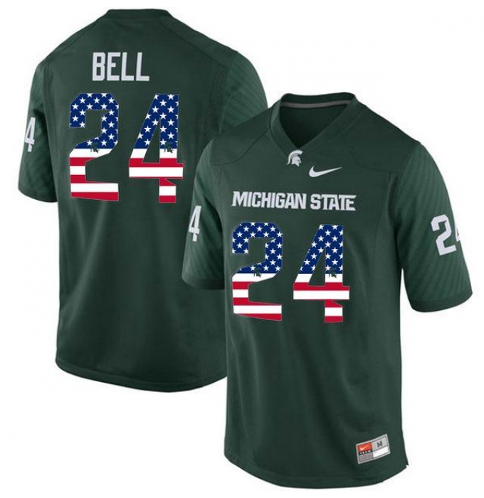 Michigan State Spartans #24 Le'Veon Bell Green USA Flag College Football Jersey