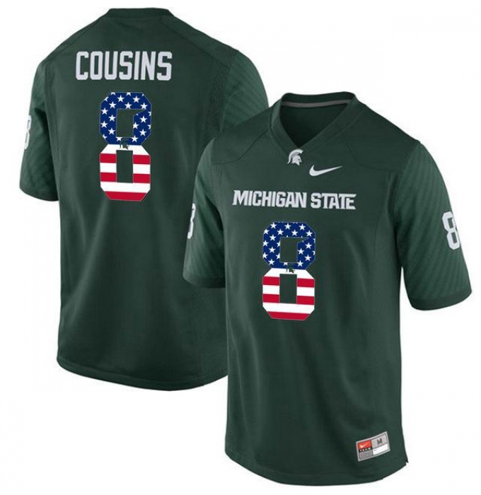 Michigan State Spartans #8 Kirk Cousins Green USA Flag College Football Jersey